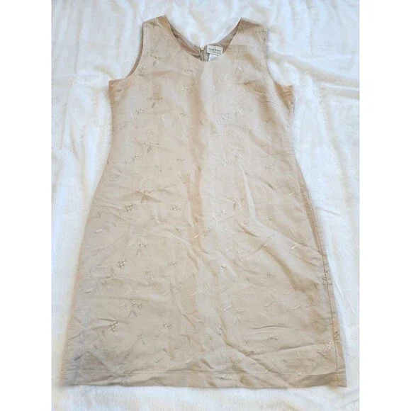 Sherry Taylor Beige Floral Embroidered Sheath Dress – Sleeveless, Size Large - Picture 7 of 8